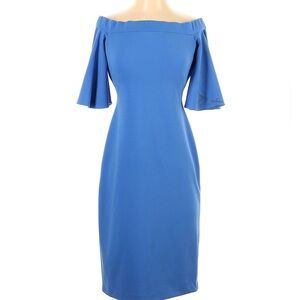Eliza J blue off the shoulder cocktail dress